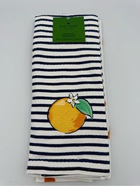 Kate Spade New York Orange Citrus Kitchen Towels Set 2 NWT Striped Coastal